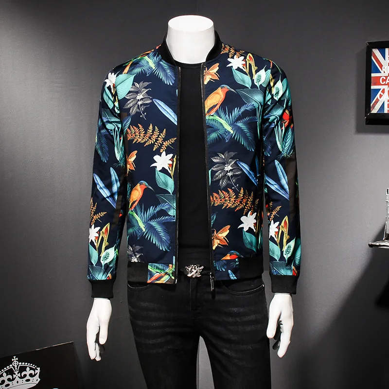 

Mens Pattern Floral Print Male Jacket Vintage Classic Fashion Designer Bomber Jackets Party Club Outfit Men oversize