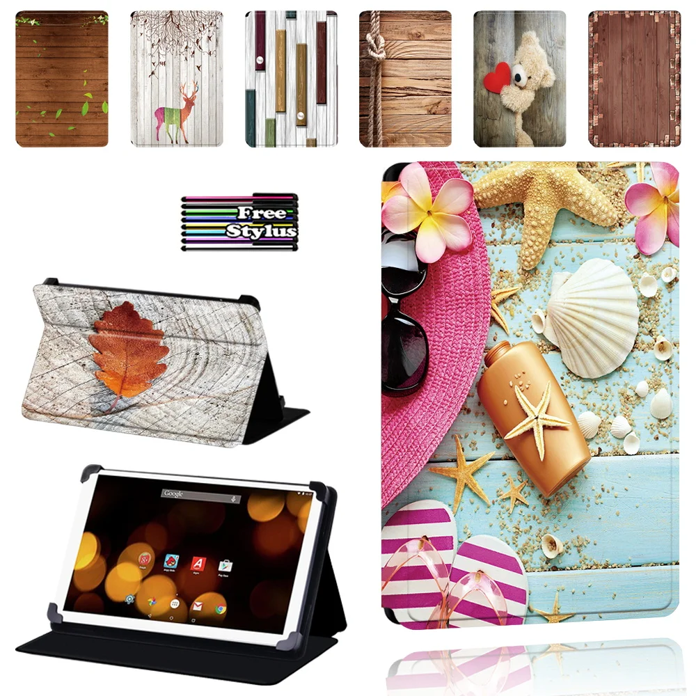 

Tablet Case for Argos Bush Spira/Eluma/My Tablet/Breezie 7/8/10/10.1 Inch Fold Folio Stand Flip Leather Cover + Stylus