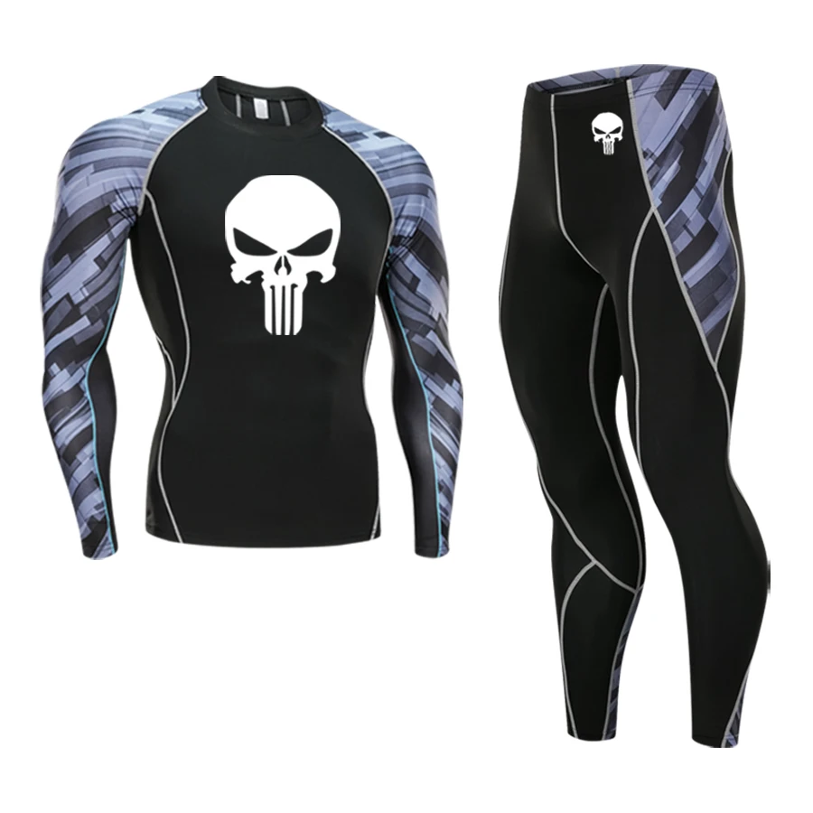 Мужской компрессионный костюм быстросохнущий длинная рубашка тренировочный для