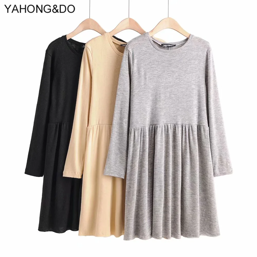 Женское трикотажное платье mididress 2019 Новое модное однотонное Плиссированное