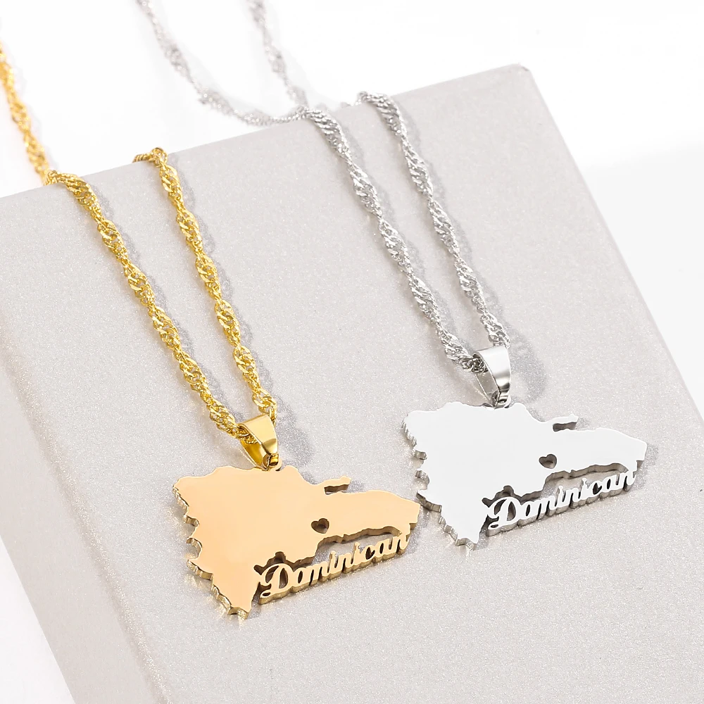 Ожерелье из нержавеющей стали с цепочкой и кулоном в виде карты для женщин