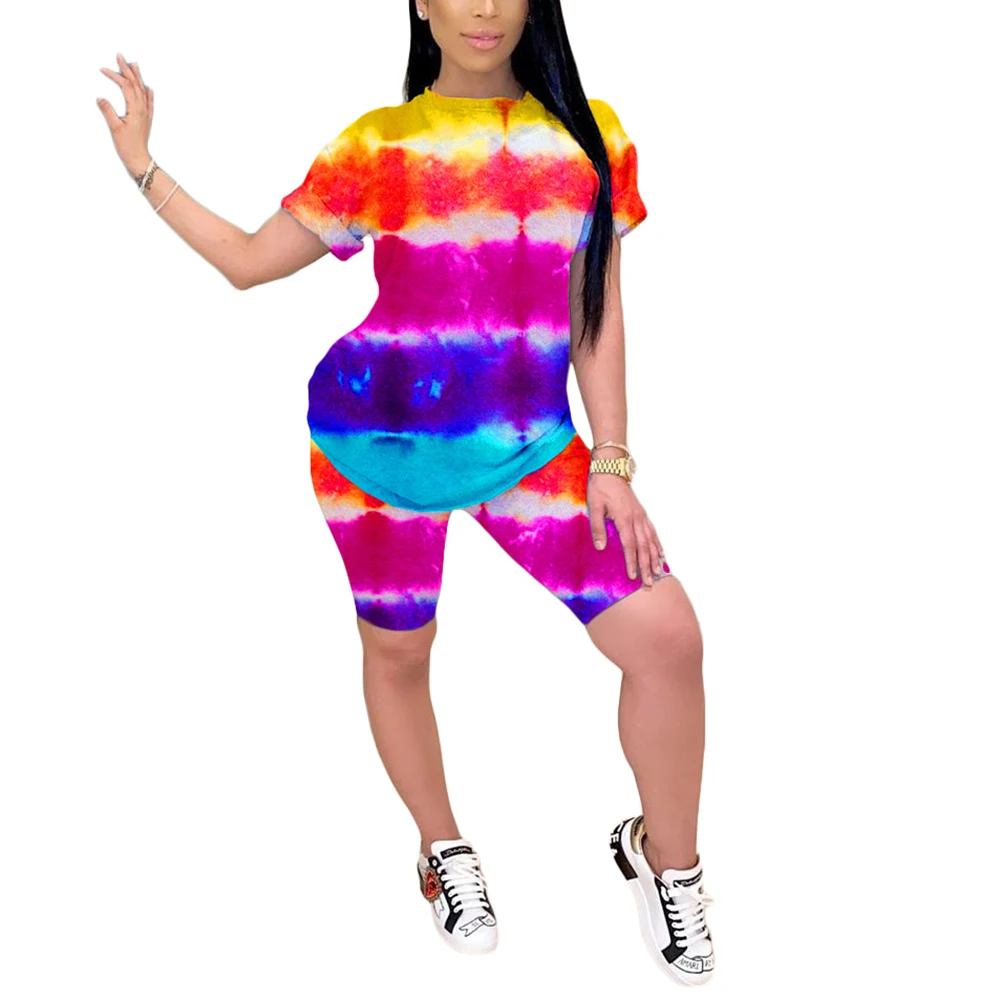Женский летний спортивный костюм Tie Dye комплект из двух предметов короткий топ на