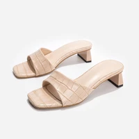 new sexy square head peep toe high heels slippers summer fashion slip on slides women mules party sexy shoes