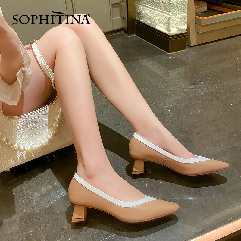

Женские туфли-лодочки SOPHITINA, элегантные универсальные Прошитые туфли, квадратный носок, ручная работа, разноцветные, AO399