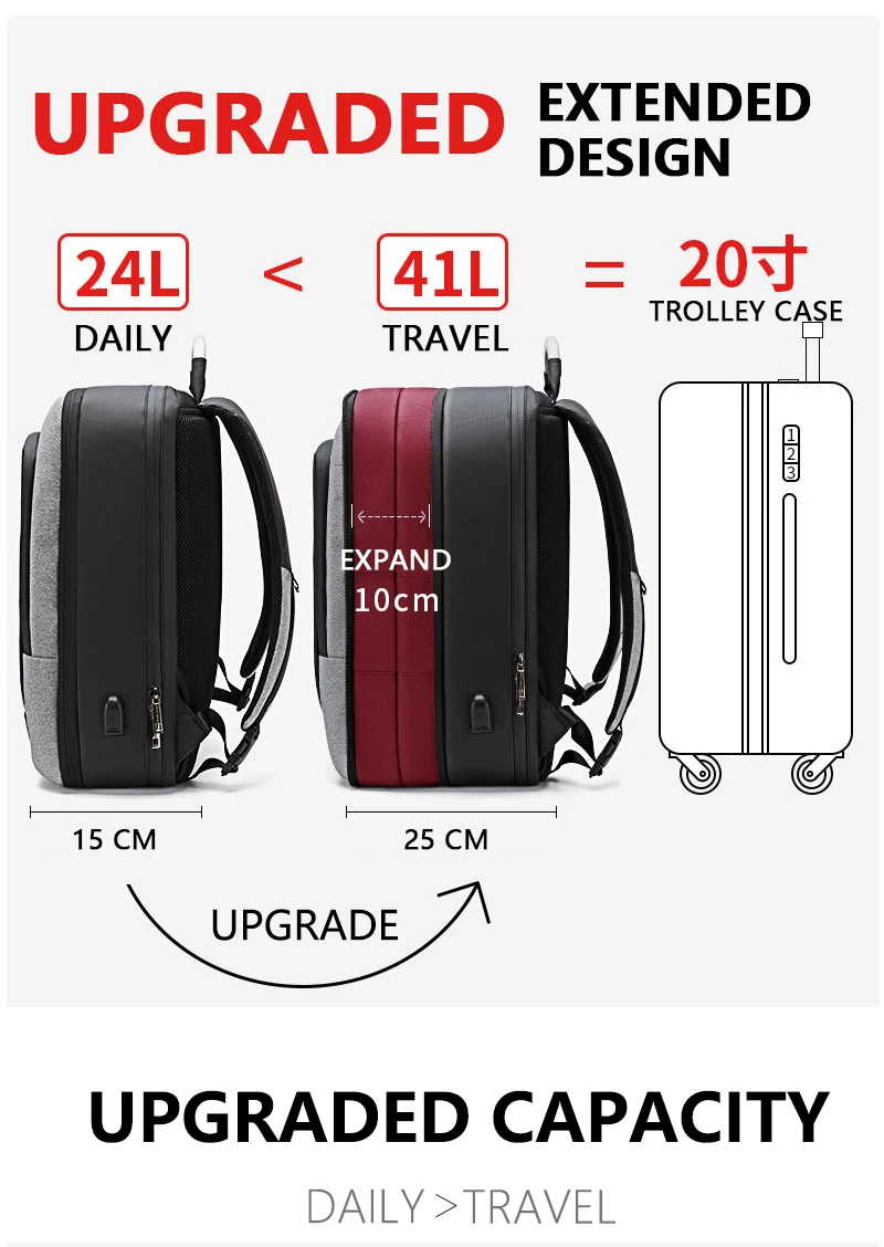 ARCTIC HUNTER 40L большой емкости мужские расширяемые рюкзаки usb зарядка Мужские 17 дюймов сумки для ноутбука Водонепроницаемый Бизнес Дорожная сумка