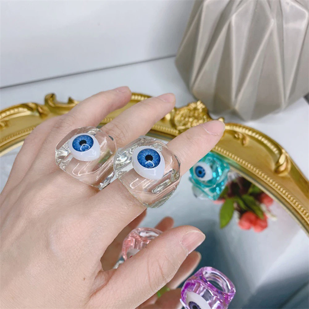 

Transparent Square Ring INS Network Red Personality Praise Tide Resin Ring Ring Fashion Retro Geometric Ring Jewelry Gift