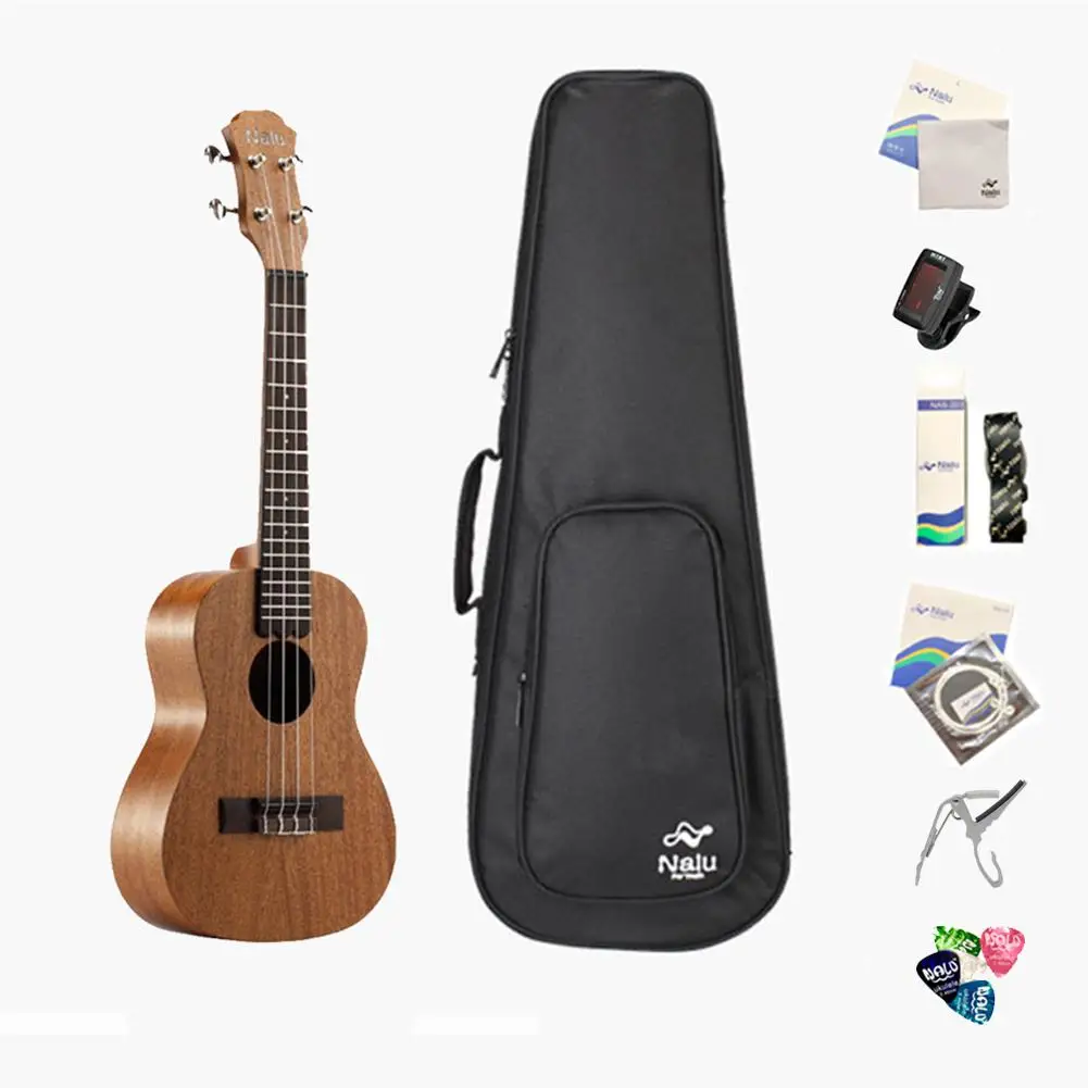 Newest Ukulele Hawaiian Small Guitar Ukelele Kit Soprano Tenor Concert 4 String with Tuner Strap Capo Pick for Beginners | Спорт и