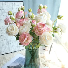 Artificial Flowers Red Silk Peony Roses Vases for Home Decor Bride Bouquet Wedding Accessories Craft DIY Gifts Pink Fake Plants