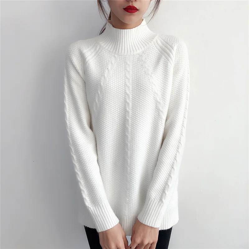 

2019 new winter half downneck female Korean head of students all-match knitted shirt long sleeved loose