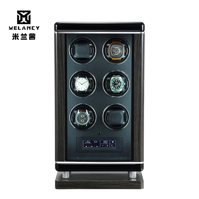 6 Watches Winder Black Wood Auto Self Wind Mechanical Men Watch Storage Fingerprint Plug Holder Touch Screen Cabinet Case | Наручные часы