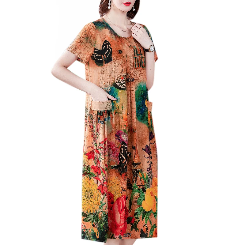 

Summer Vintage Loose Floral Chiffon Beach Midi Dress 2021 Korea 4XL Plus Size Boho Women Sundress Elegant Bodycon Party Vestidos