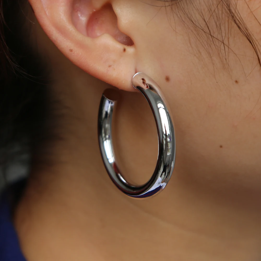 6*45 мм Гладкие полые серьга в виде обруча золотой и серебряный цвета классические