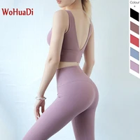 wohuadi women yoga set shockproof deep v back yoga sports braleggings fitness gym suit workout double sided nylon clothing