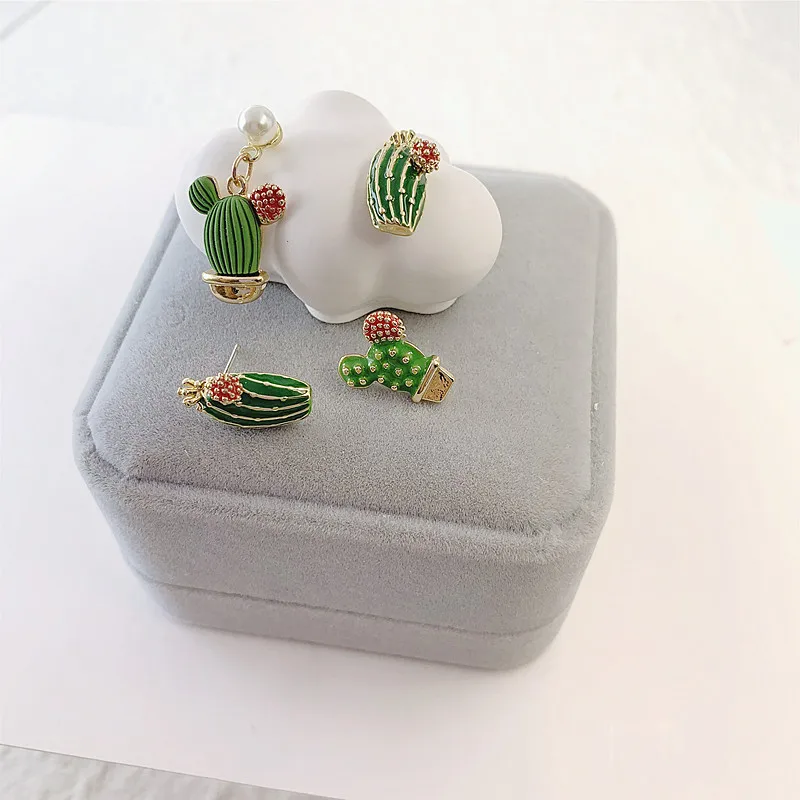 Серьги-кактусы Find Me для девочек асимметричные маленькие серьги с зелеными