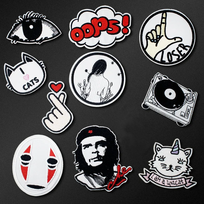 Музыкальная вышитая нашивка в виде кошки с надписью HAND LOVE аппликация для шитья