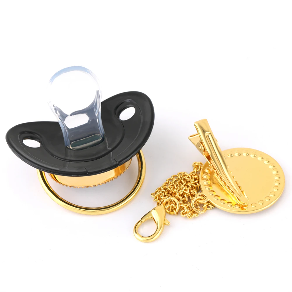 Chupete de lujo para beb&eacute; con letra inicial A, soporte para chupete brillante con diamantes de imitaci&oacute;n, Clip, chupete sin BPA-3