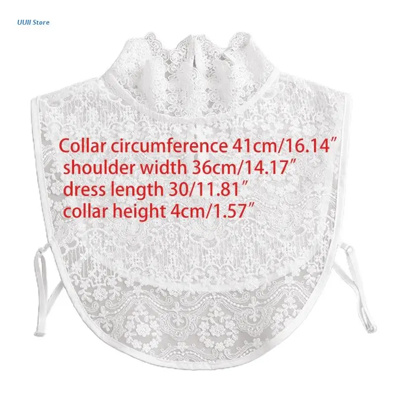 

Women Ruffles Turtleneck Decorative False Fake Collar Sheer Floral Lace Curved Hem Detachable Half Shirt Dickey Blouse Pullover