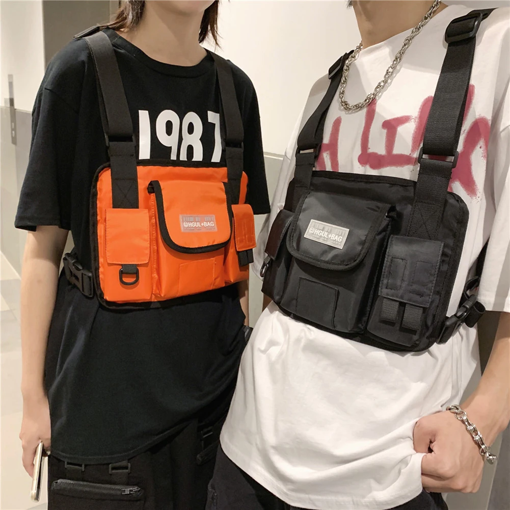 

Casual Big Capacity Multi-Pocket Waist Packs Women Oxford Solid Color Streetwear Vest Pouch Fashion Hip Hop Chest Shoulder Bag