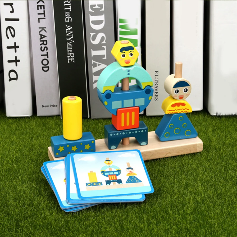 Развивающие деревянные игрушки солнце и луна день ночь столб строительный