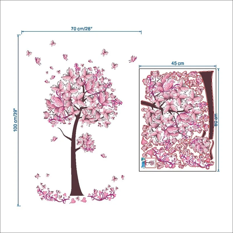 

Pink Butterflies Wall Stickers Flowers Tree Girls Room Decor Living Room Decoration Bedroom Mural Vinyl Home Wallpaper Removable