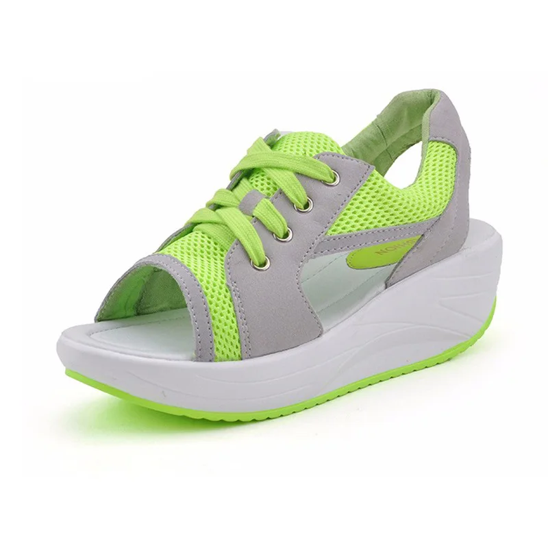 Green Женские босоножки; коллекция года; сезон лето; Tenis Filla Feminino; босоножки на танкетке и платформе; босоножки с воздухопроницаемой сеткой; женская обувь; Прямая поставка - Цвет: Green