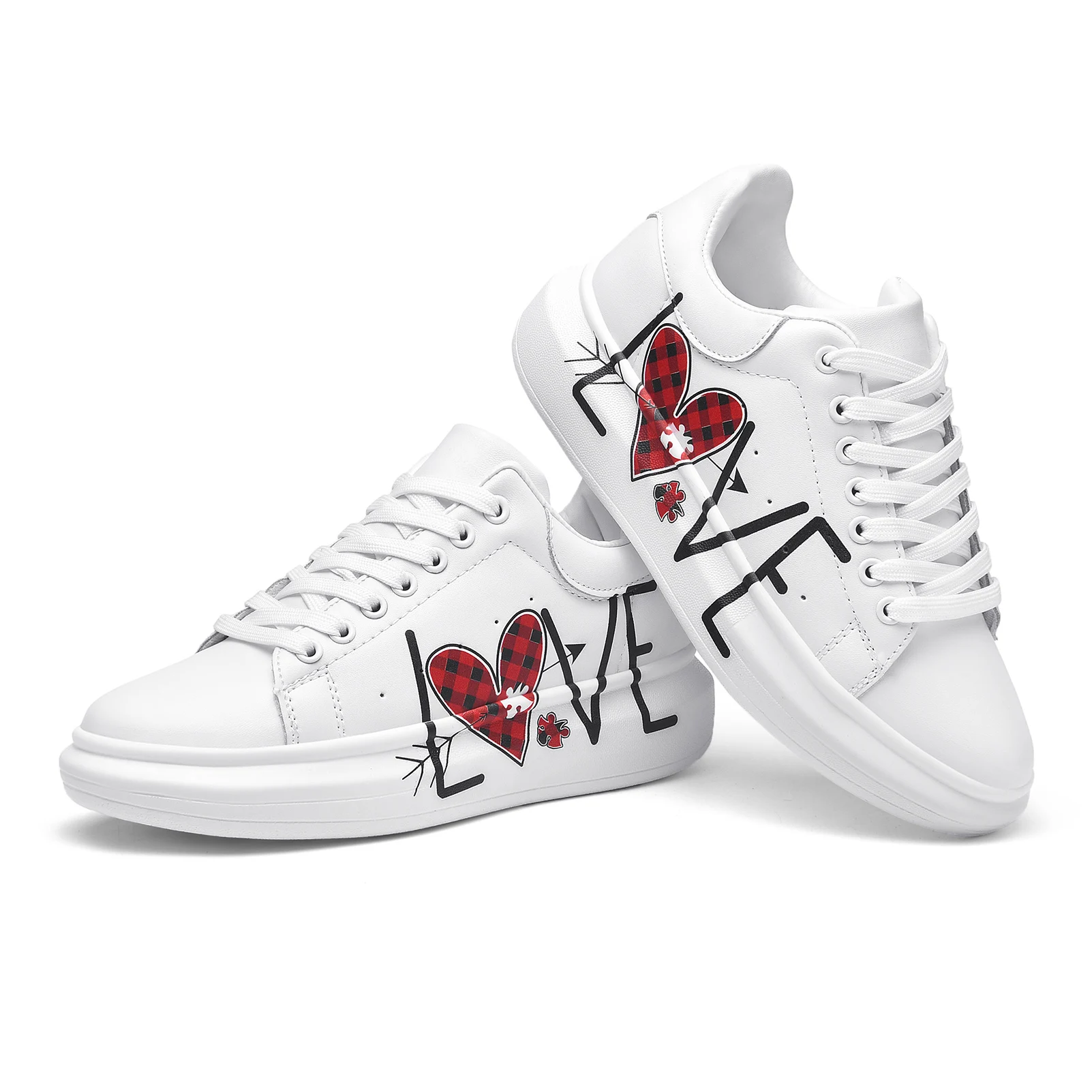 

Ins Trend LOVE Pattern Women White Sneakers Breathable Lace-up Ladies Flats Street Fashion Women Platform Casual Shoes