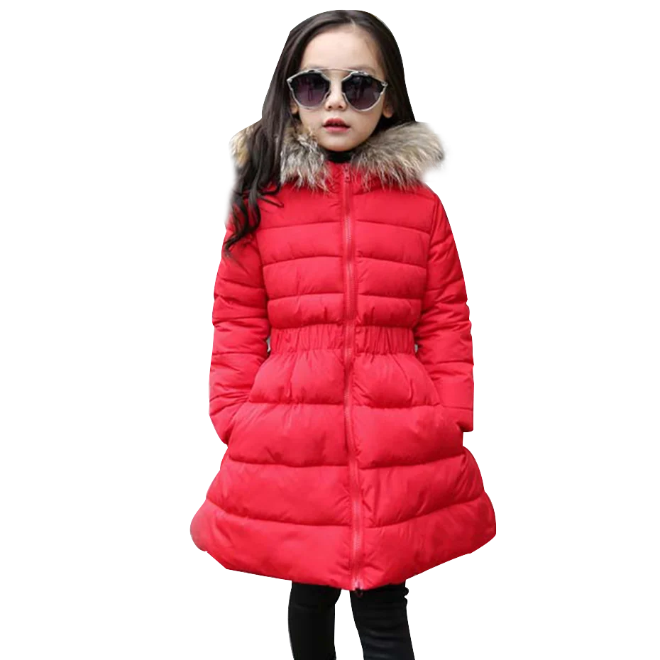 Пальто для девочек однотонное плотное теплое пальто Детское с меховым
