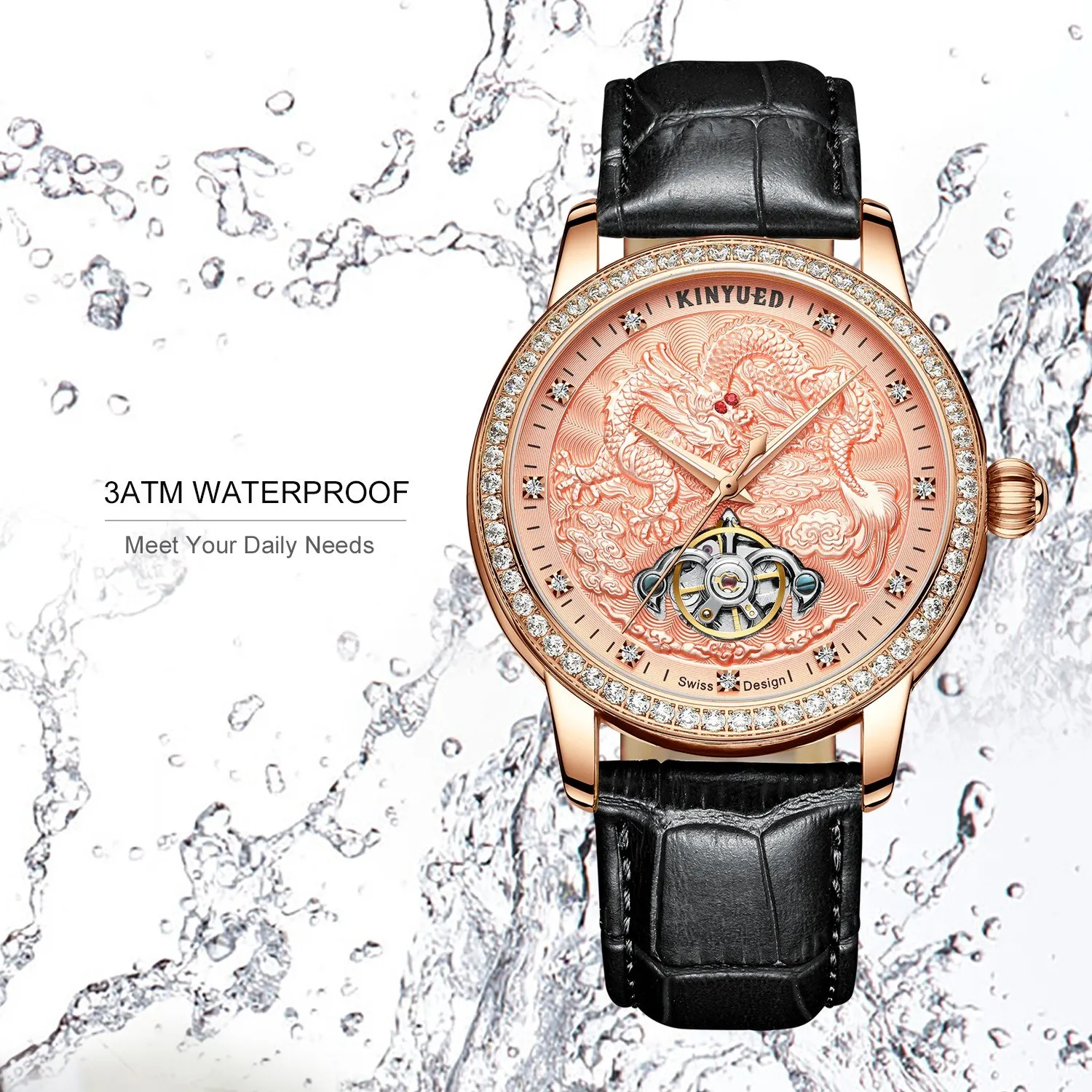 

Automatic Mechanical Watch for Men 3D Dragon Dial Design 3ATM Waterproof Fashion Drop shipping