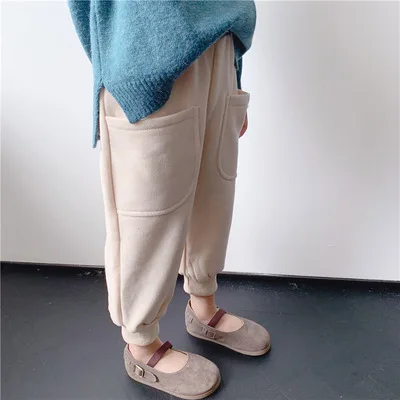 Детские брюки осень зима Новые повседневные детские шаровары однотонные плотные