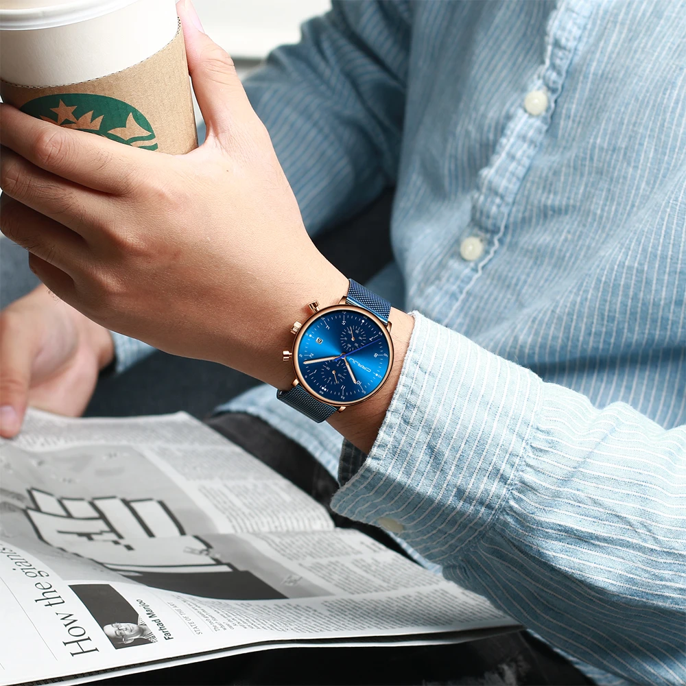 Часы CRRJU Мужские кварцевые с хронографом модные брендовые Роскошные элегантные