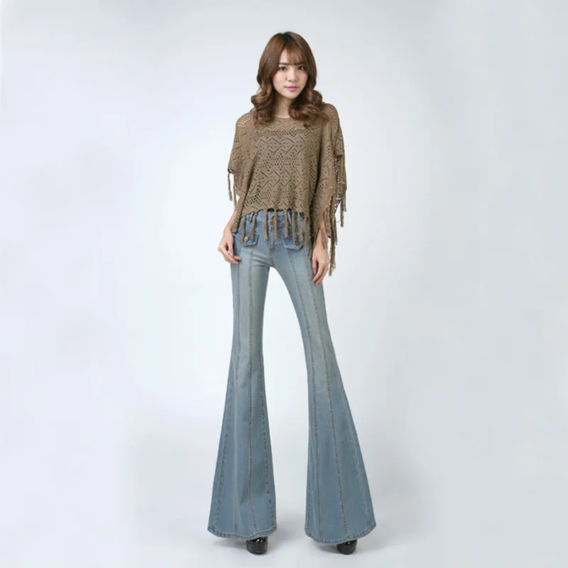 Брюки женские облегающие с завышенной талией модные штаны широкими штанинами и