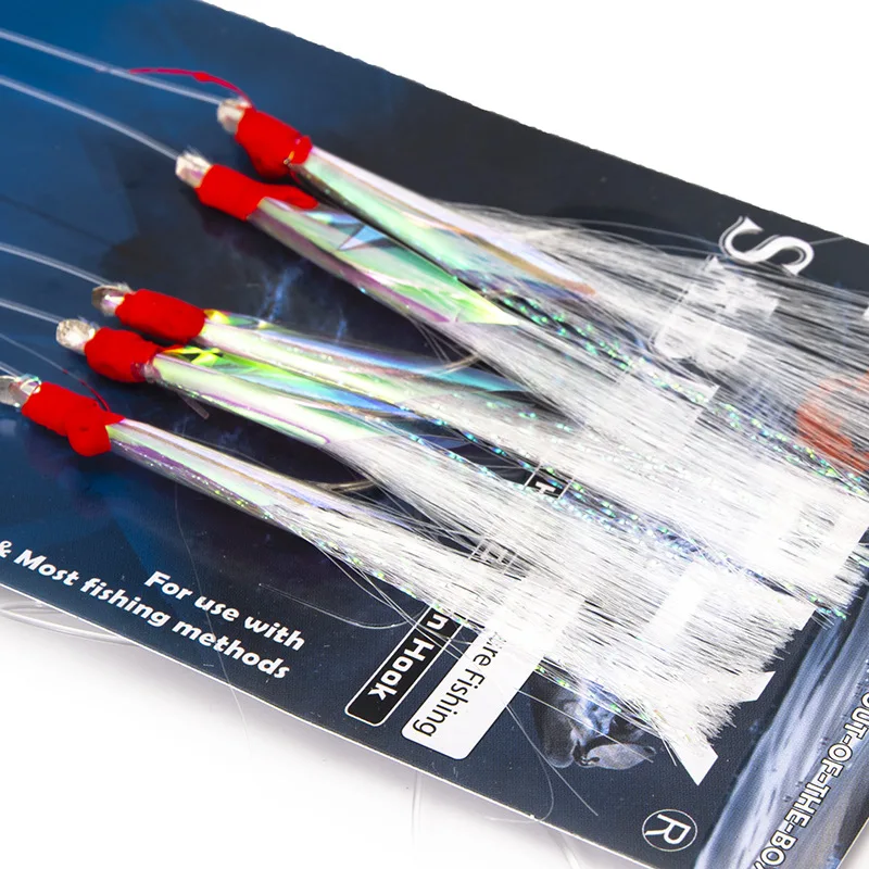 

Lures Sea Fishing Rigs Tackle Boat Fishing Hook 5 PCS Mackerel Barbed Hook Bass Cod with Thread Feather Roped Sea Fishinhook