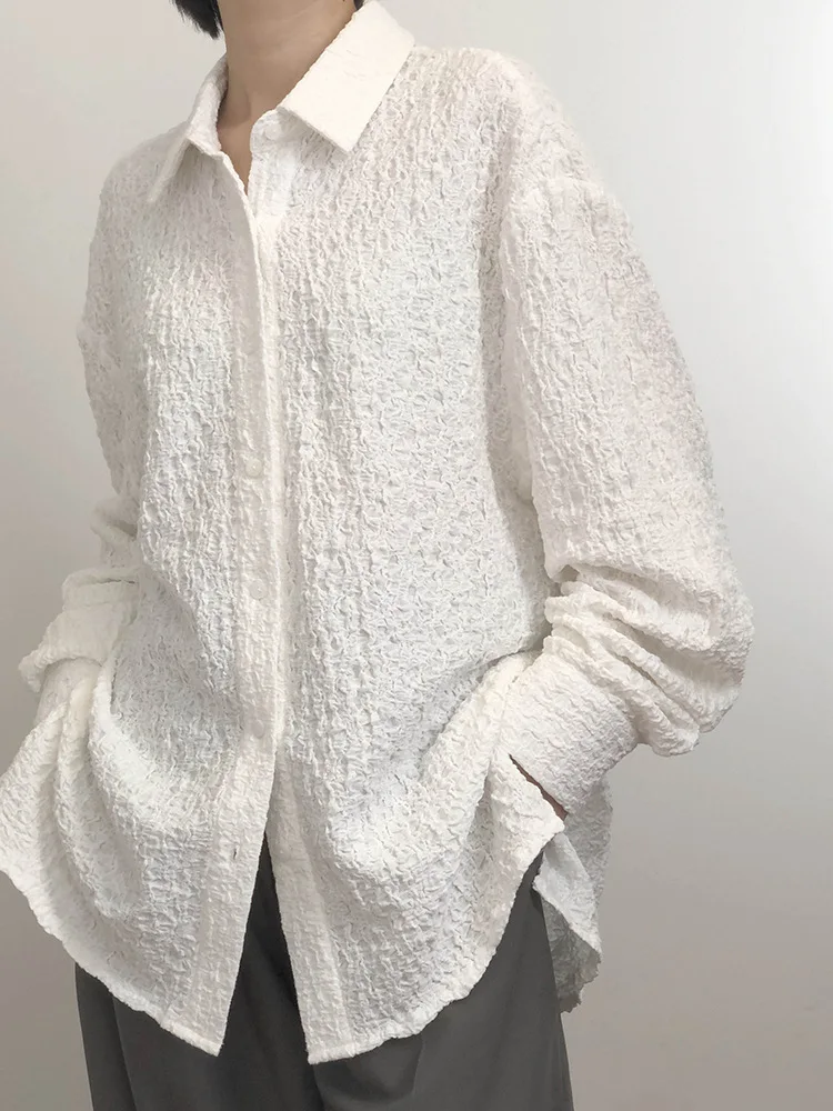 

DEAT 2021 new spring and summer fashion women clothes turn-down collar full sleeves dobby single breasted shirt WP45800L