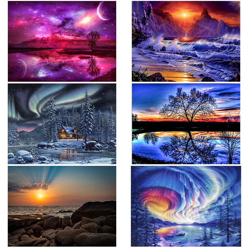 Алмазная 5D живопись сделай сам пейзаж озеро круглая вышивка крестиком Аврора