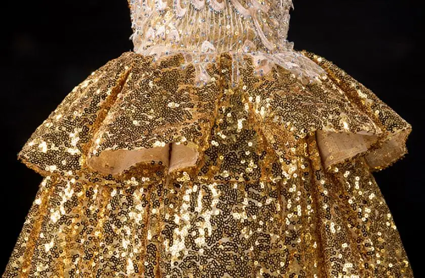 New Luxury Gold sequin flower girl dress Sleeveless High-end show princess gown Modis Kids Wedding Party Dress Vestidos Y2035 |