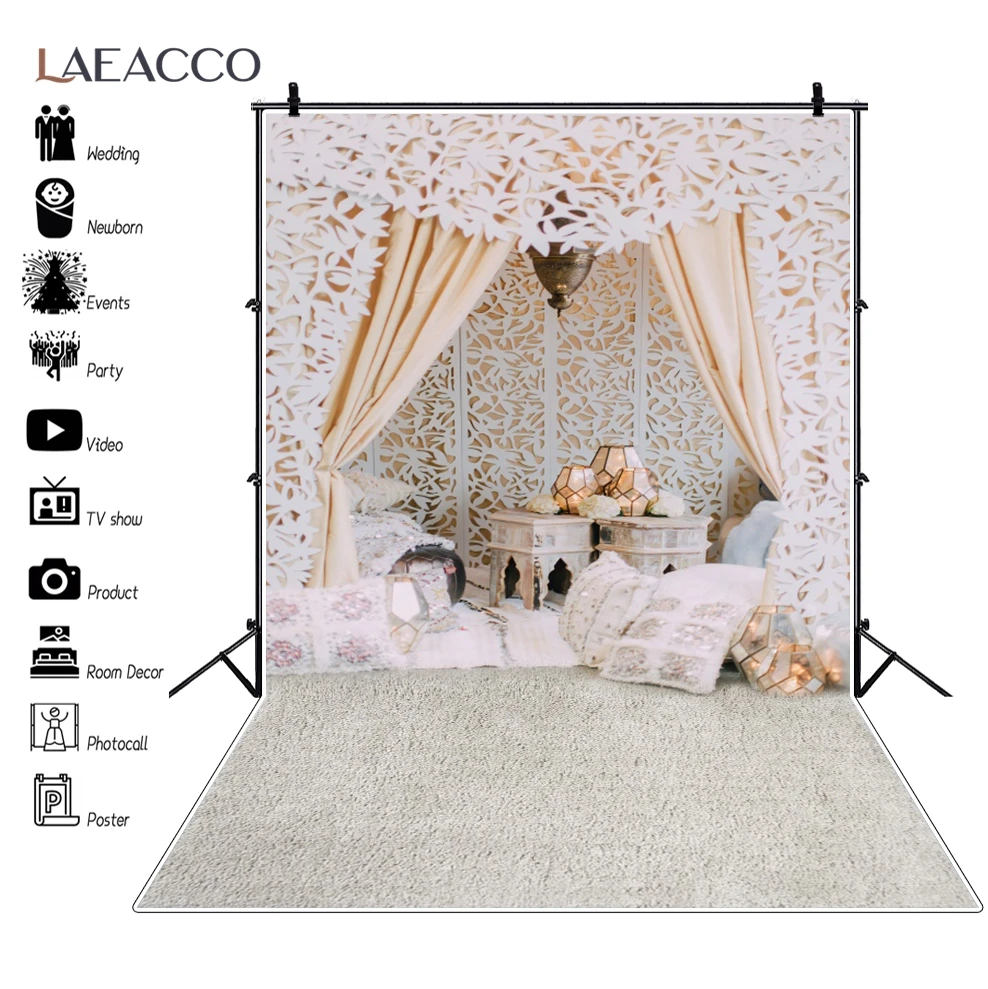 

Laeacco Королевский дамасский узор будуарная комната Подушка Новогодняя вечеринка интерьер фотографический фон для фотостудии