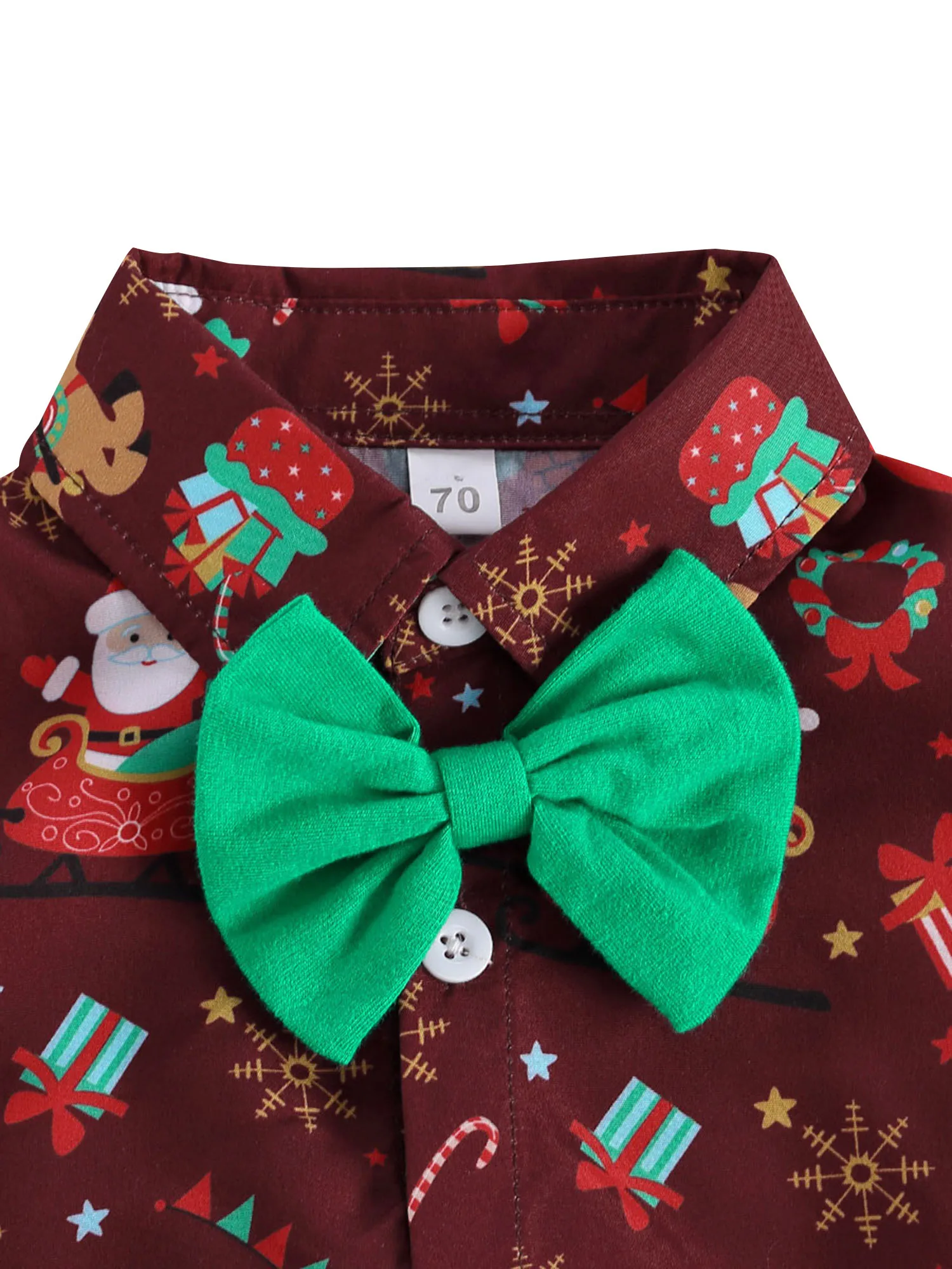 Christmas 0-24M Baby Girls Boys Bodysuits Santa Print Short Sleeve Bow Tie Gentleman Party Jumpsuits | Rompers