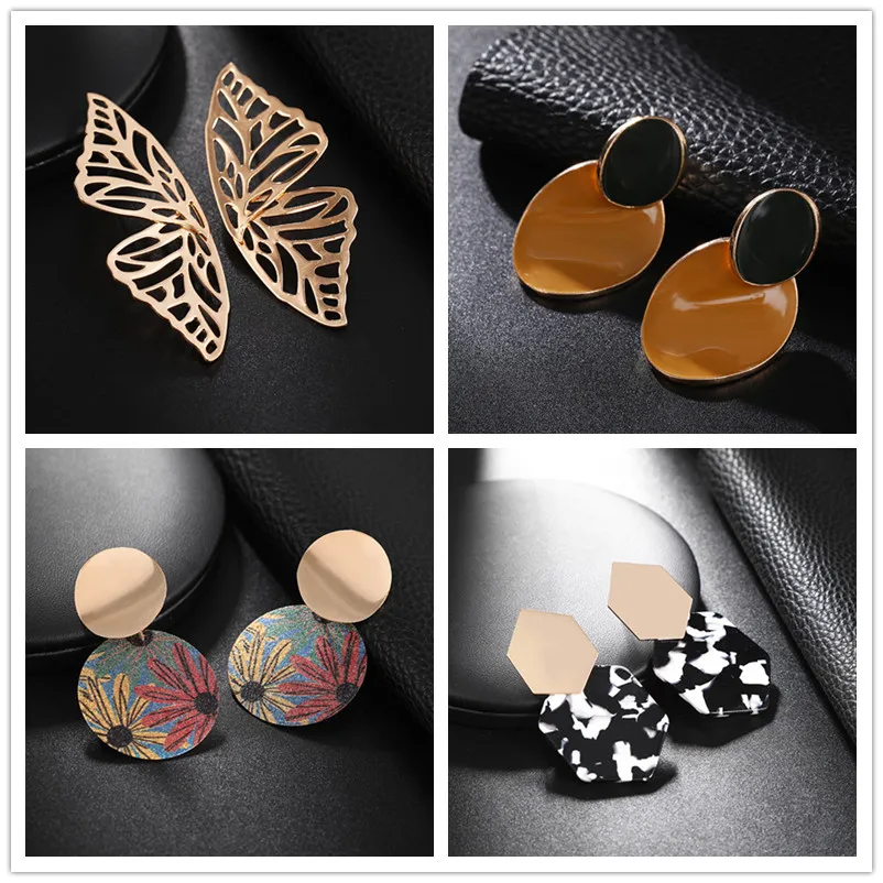 Серьги в стиле ретро с геометрическим узором виде бабочек золотого и серебряного