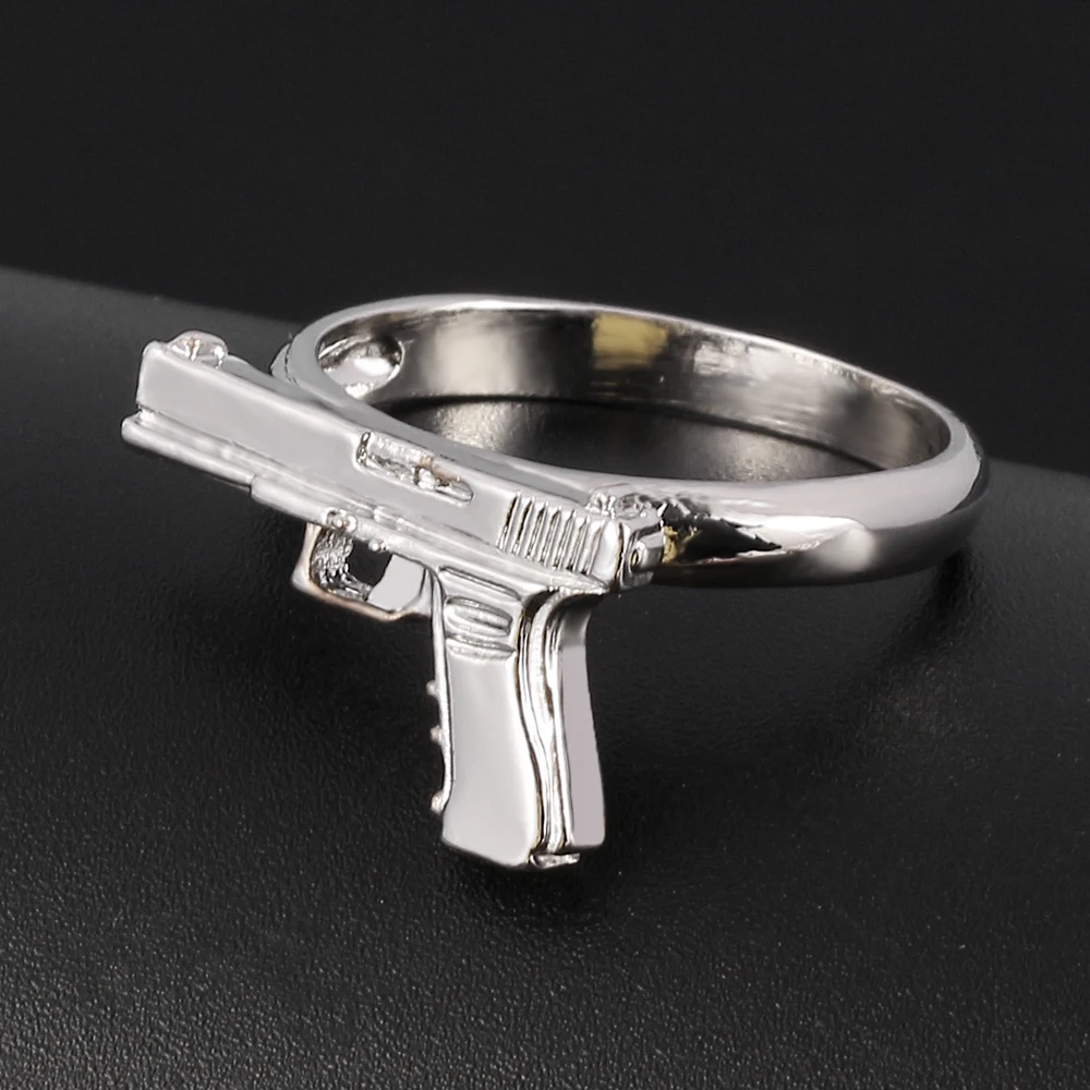 Прямая поставка Крутое мужское кольцо в форме пистолета сплав хип-хоп панк