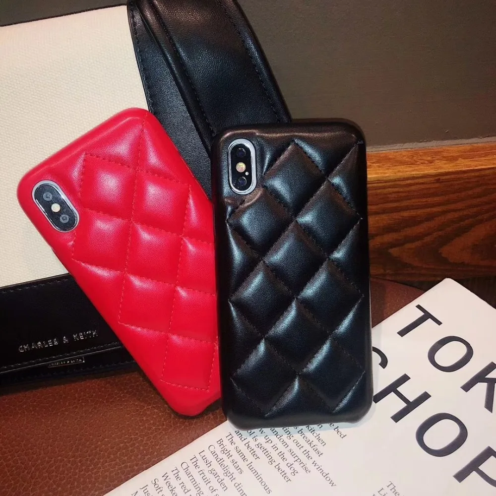 

for iPhone 12 Pro Max Case 12 Mini 11 Pro Xs Max Xr X 10 8 7 6 6s Plus SE 2020 Lattice Grid Soft Leather Cover Luxury for Women