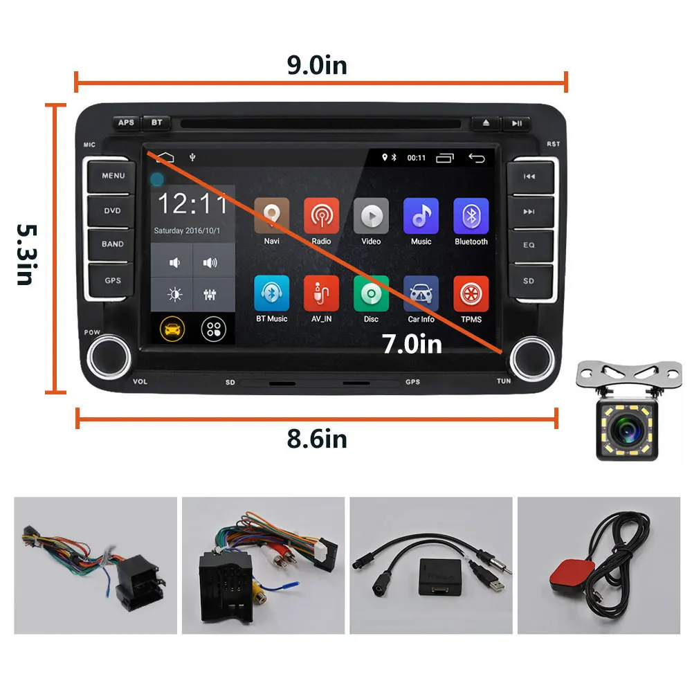 with 12 led camera Camecho 2 Din Автомобильный мультимедийный плеер Android " Автомагнитола аудио для VW/Golf/6/Golf/5/Passat/Jetta/T5/EOS/POLO/Touran/SEAT/Sharan - Цвет: with 12 led camera