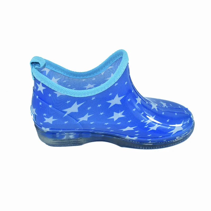 Women Slip-on Ankle Garden Rain Boots Star Flower Print Waterproof Water Boots Female Lightweight Comfort Rainboots