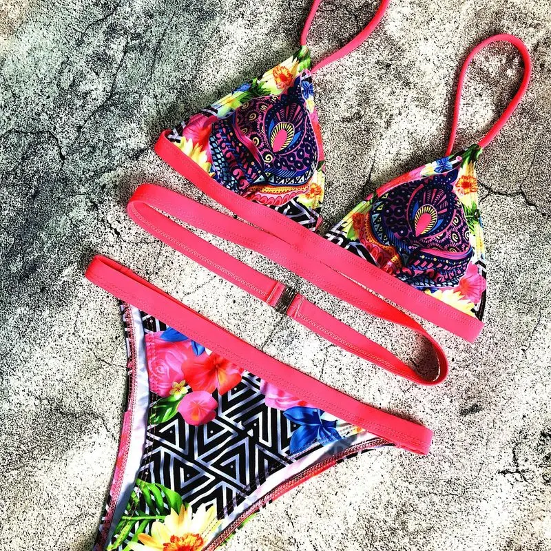 

2020 New Swimsuit Sexy Solid Color Printed Bikini Split Swimsuit Sexy Bathing Suits Woman 2020 2 Piece Set Women