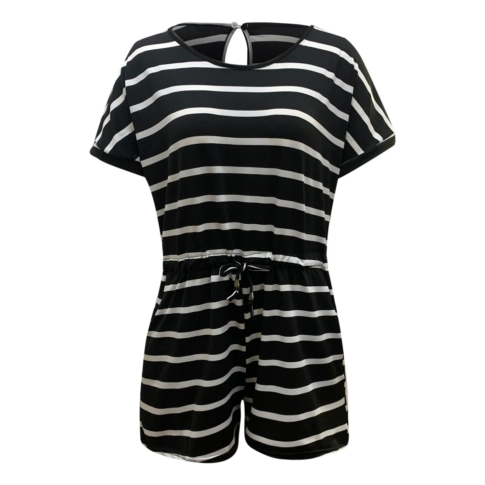 

Summer Lady Body Sans Manche Loose Solid Color/Striped Short Sleeve Jumpsuit Casual Fashion Open Back Office Loose Jumpsuit F4