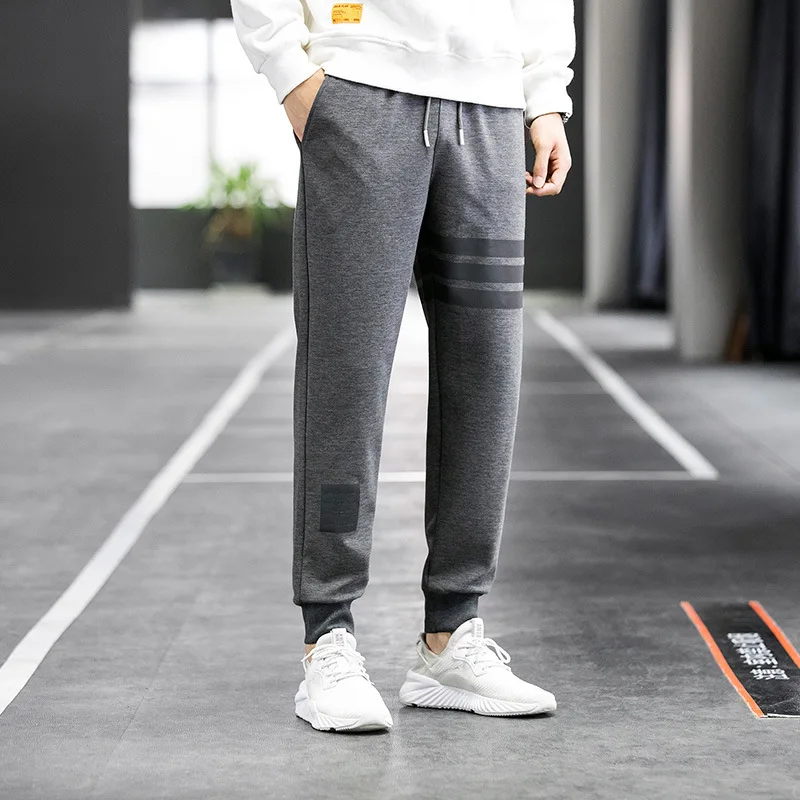 

New style pants men's spring and autumn tide brand three bar knitted pants casual loose sports pants men's nine point legged