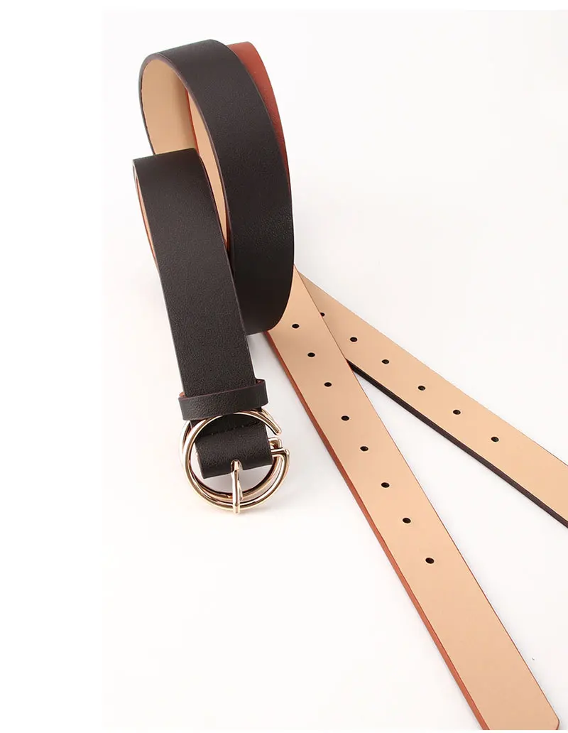 

Women Pu Belt Round Buckle Belts for Women Simple Personality Ins Style Versatile New Fashion Letter Adult 3.3cm Solid