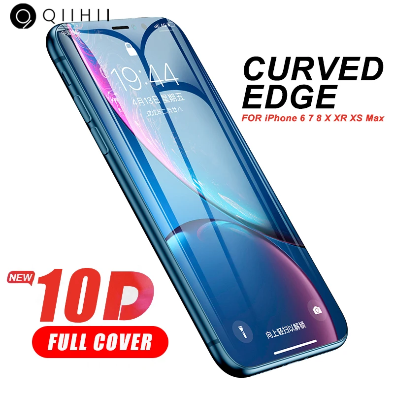 QIIHII 10D Защитная пленка для экрана iphone X XR XS макс. закаленное стекло 6 7 8 6S Plus защита