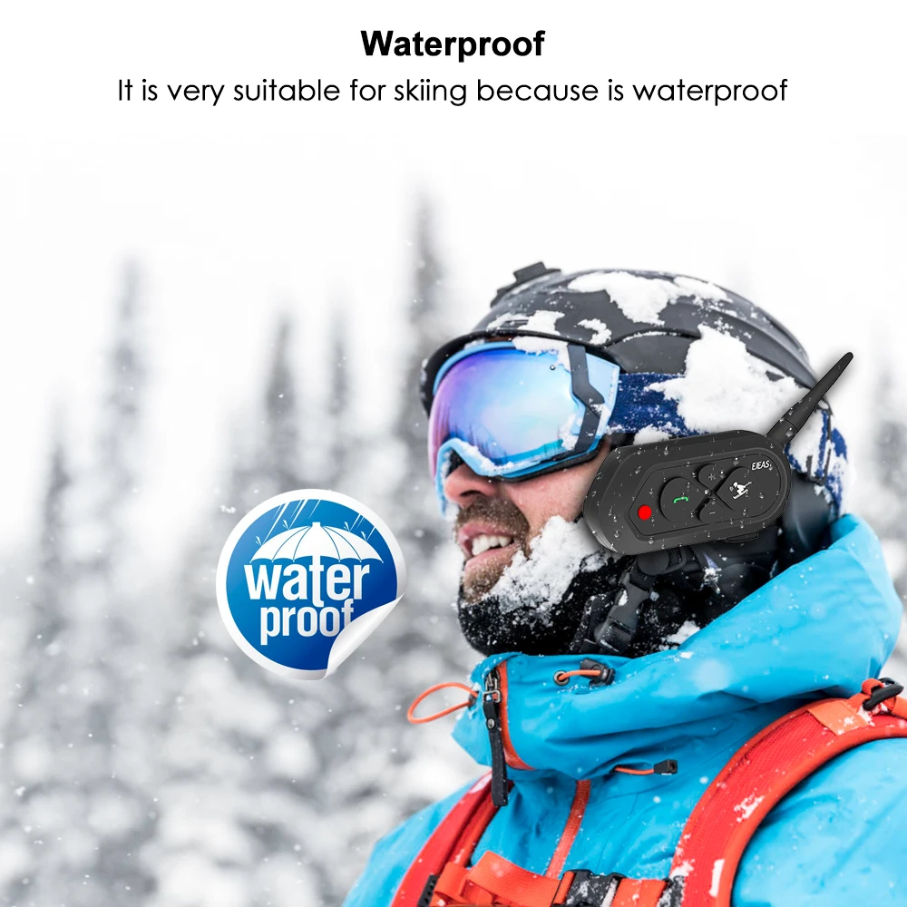 SKI intercom For 2 Skier 1200m Wireless Intercomunicador Moto Waterproof Realtime Talking BT Interphone 500mAh Audio Intercom
