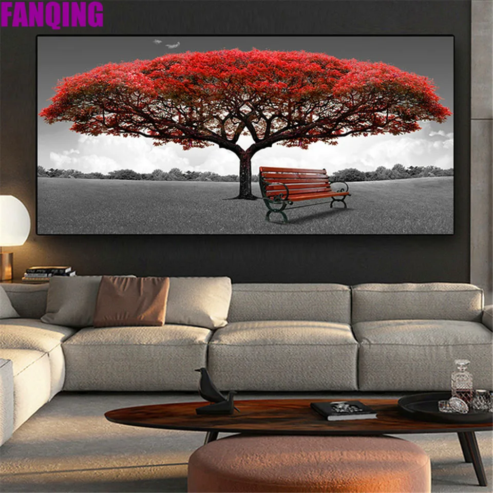 

Натуральный пейзаж, полностью квадратная круглая алмазная живопись, большой размер, красная фотомозаика, распродажа картин Стразы