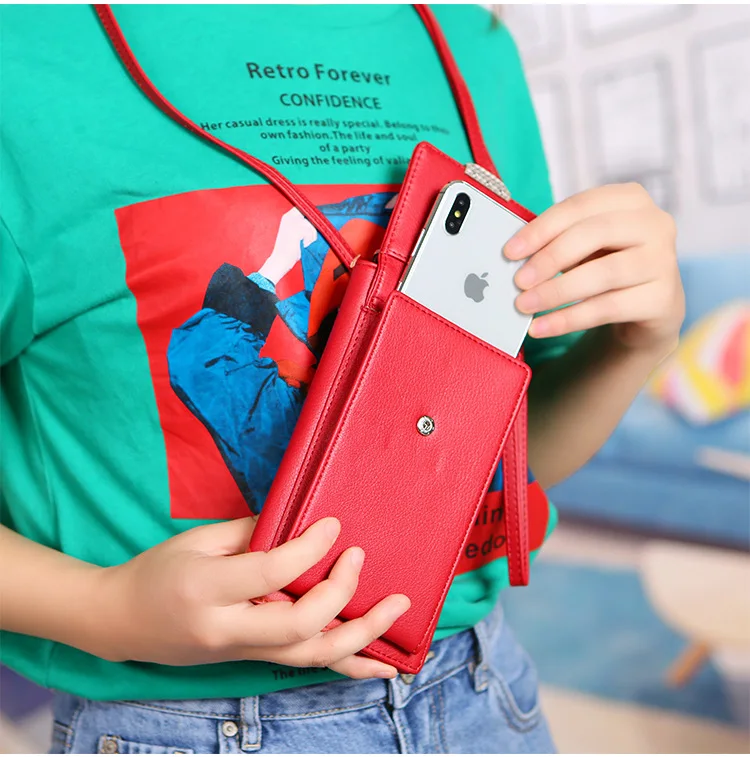 Brand Messenger Crossbody Bags Touch Screen Cell Phone Purse Bag Smartphone Wallet Metal Leather Shoulder Strap Handbag Women Ba